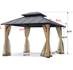 10'x12' Heavy Duty Patio Gazebos Shade And Rain Protection With Mesh