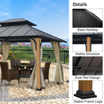 10'x12' Heavy Duty Patio Gazebos Shade And Rain Protection With Mesh