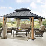 10'x12' Heavy Duty Patio Gazebos Shade And Rain Protection With Mesh